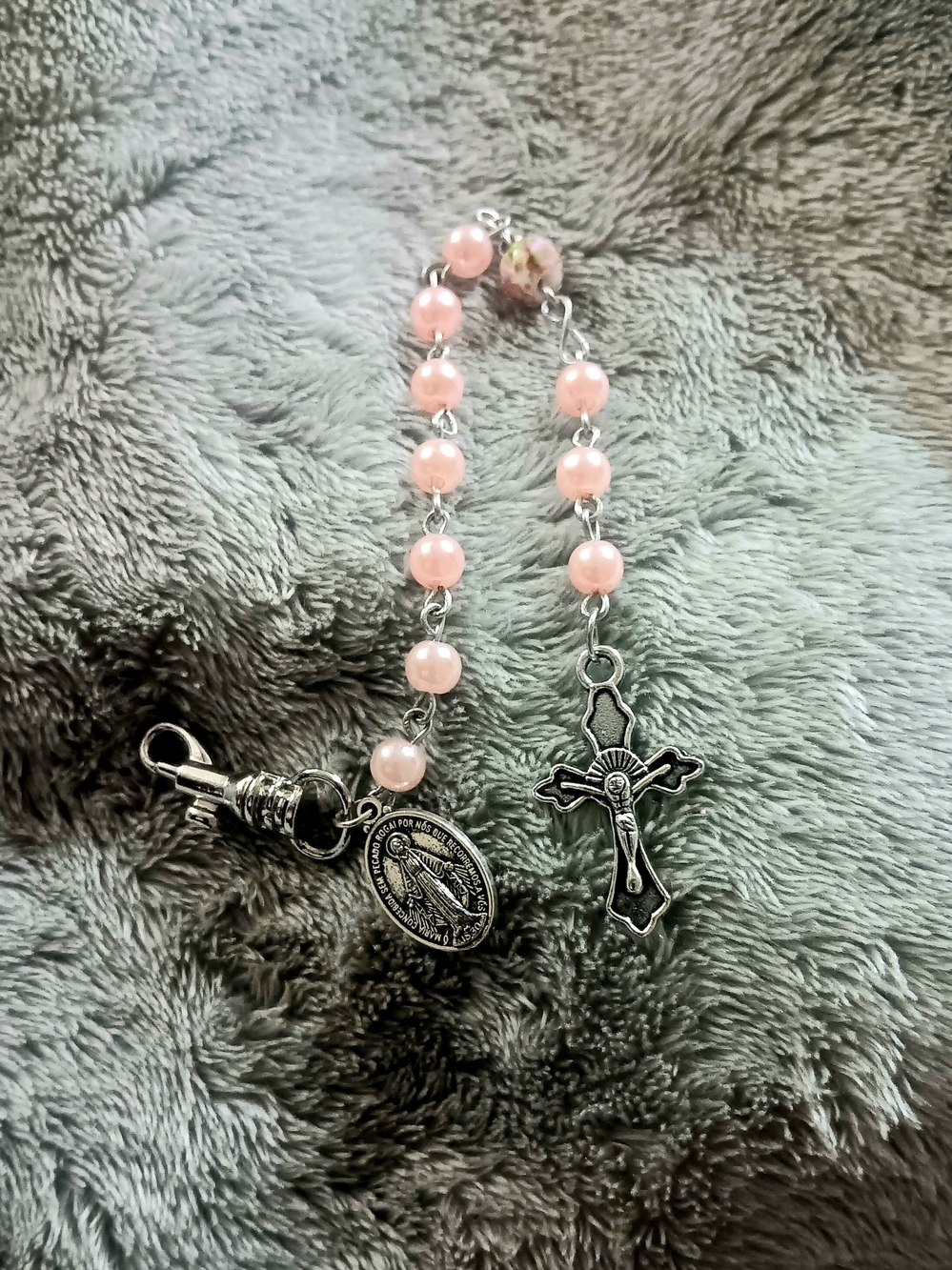 Religious Pink Beaded Pocket Rosary with Crucifix